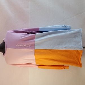 Womens color block long sleeve cotton dress